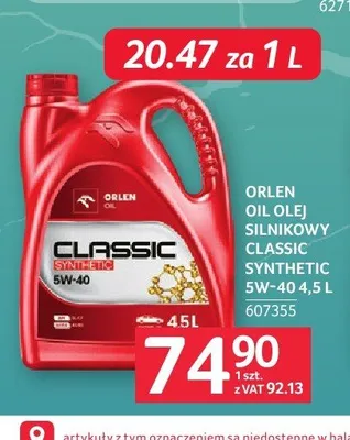 Olej silnikowy Orlen Oil Classic Synthetic 5W-40 promocja w Selgros