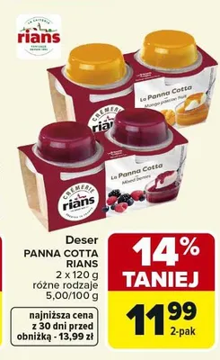 Deser Panna Cotta Rians 2-pak 120g promocja w Carrefour