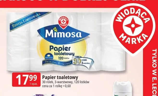 Papier toaletowy 3-warstwowy 120 listków Mimosa 30-pak promocja w Leclerc