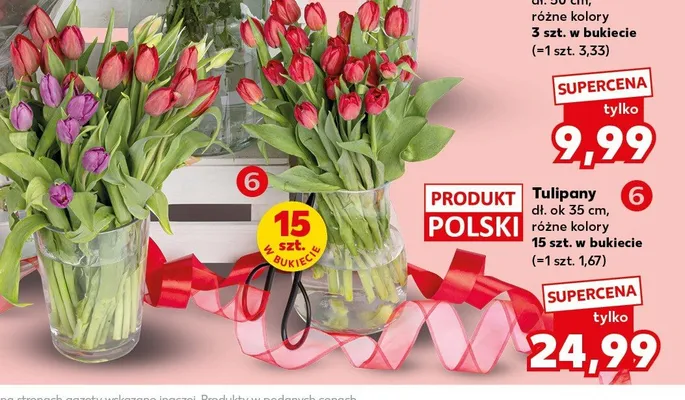 Tulipany dł. ok 35cm 15szt. w bukiecie promocja w Kaufland