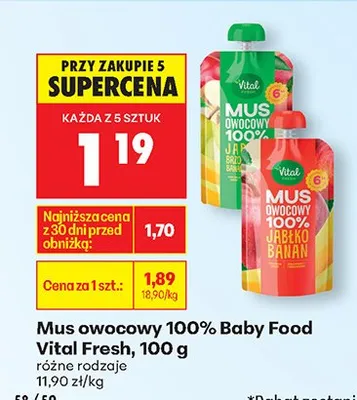 Mus owocowy 100% różne rodzaje promocja w Biedronka