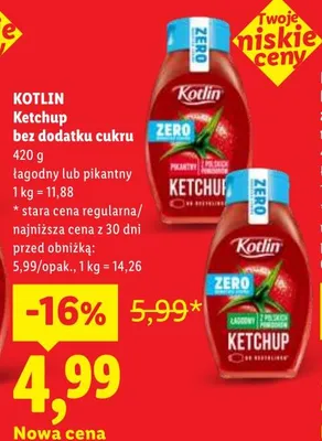 Ketchup bez dodatku cukru pikantny Kotlin promocja w Lidl