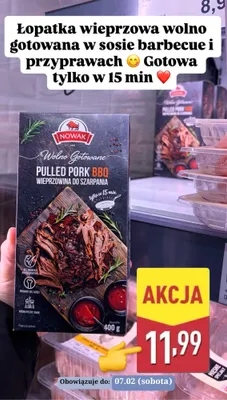 Łopatka wieprzowa wolno gotowana Nowak Pulled Pork BBQ promocja w Aldi