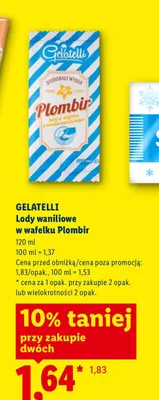 Lody waniliowe w wafelku Plombir Gelatelli promocja w Lidl