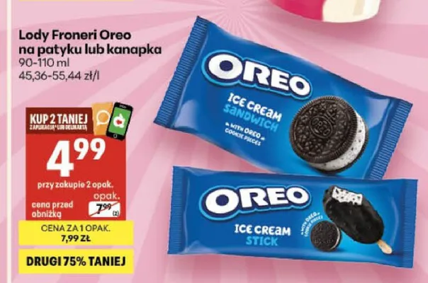 Lody kanapka Oreo Froneri promocja w Delikatesy Centrum