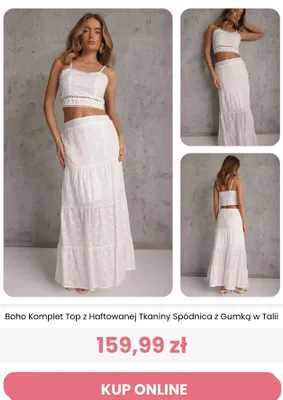 Komplet damski Renee Boho Komplet Top z Haftowanej Tkaniny Spódnica z Gumką w Talii promocja w Renee
