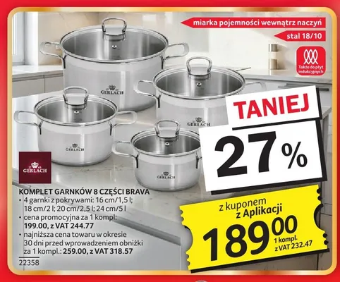 Komplet garnków 8 części Brava promocja w Selgros