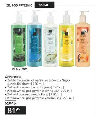 Zestaw żeli pod prysznic Jungle Rainburst + Secret Lagoon + White Lily + Lemon Burst + Vanilla Bliss Avon Senses 5-pak promocja w AVON