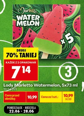 Lody Marletto Watermelon 5-pak 73 ml promocja w Biedronka
