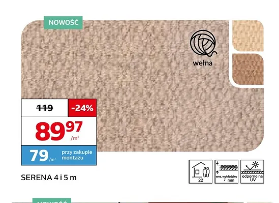 Wykładzina dywanowa Serena 4 i 5 m promocja w Komfort