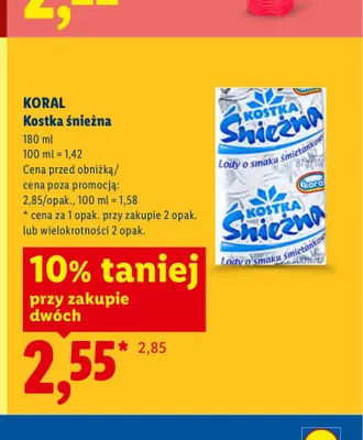Lody Kostka Śnieżna Koral o smaku śmietankowym promocja w Lidl