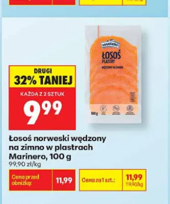 Łosoś norweski wędzony na zimno w plastrach Marinero promocja w Biedronka