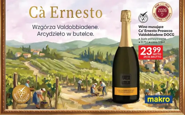 Wino musujące Ca' Ernesto Prosecco Valdobbiadene DOCG białe półwytrawne promocja w Makro