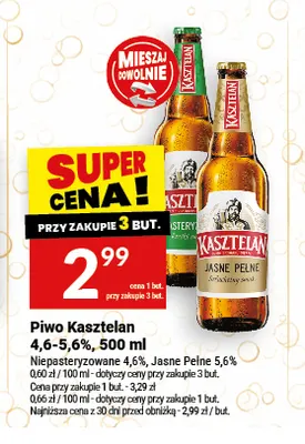 Piwo Kasztelan Niepasteryzowane 4,6% promocja w Twój Market