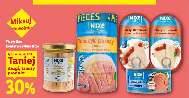 Tuńczyk jednolity w sosie własnym Nixe promocja w Lidl