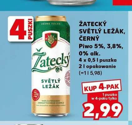 Piwo bezalkoholowe Žatecký 0% alk. 4-pak 0,5l promocja w Kaufland