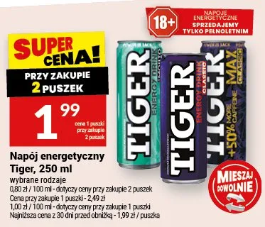 Napój energetyczny Tiger, 250ml różne rodzaje promocja w Twój Market