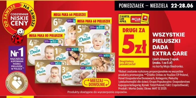 Pieluszki Dada Extra Care Mega Paka 6 promocja w Biedronka
