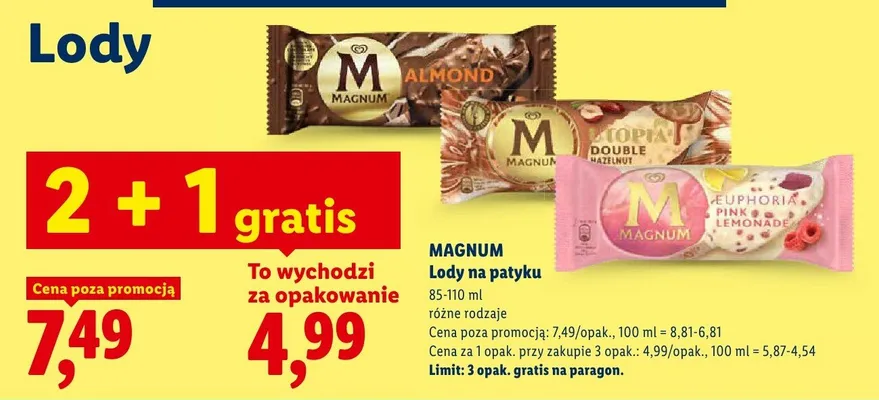 Lody na patyku Magnum Almond promocja w Lidl