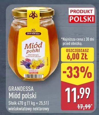 Miód polski wielokwiatowy nektarowy Grandessa promocja w Aldi