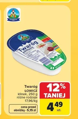 Twaróg półtłusty Łowicz klinek promocja w Carrefour Market