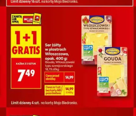 Ser żółty Włoszczowski typu szwajcarskiego w plastrach Włoszczowa promocja w Biedronka