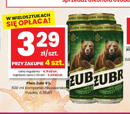 Piwo Żubr 6% promocja w emma MARKET
