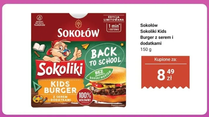 Sokoliki Kids burger z serem i dodatkami Sokołów promocja w Dino