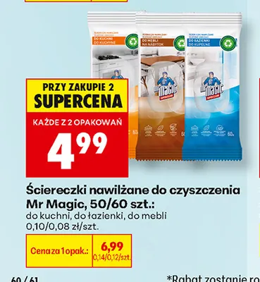 Ściereczki nawilżane do czyszczenia do łazienki Mr Magic promocja w Biedronka