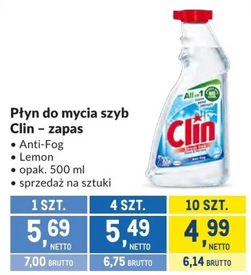 Płyn do mycia szyb Clin - zapas Anti-Fog, Lemon promocja w Makro