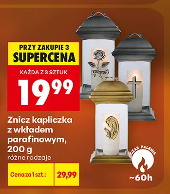 Znicz kapliczka z wkładem parafinowym promocja w Biedronka