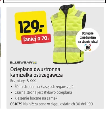 Ocieplana dwustronna kamizelka ostrzegawcza Bluewear promocja w Jula