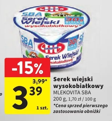 Serek wiejski wysokobiałkowy Mlekovita SBA promocja w Intermarche