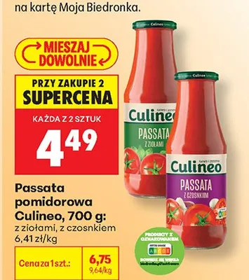 Passata pomidorowa Culineo z czosnkiem promocja w Biedronka