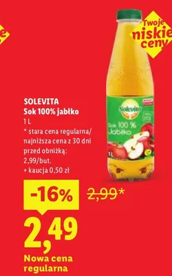 Sok jabłko Solevita 100% promocja w Lidl