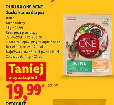 Sucha karma dla psa Purina One Mini Active promocja w Lidl