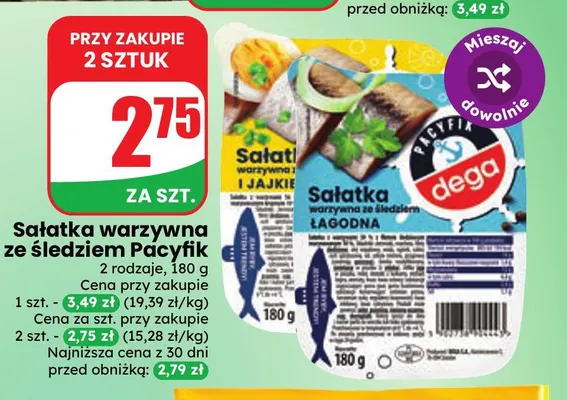 Sałatka warzywna ze śledziem Pacyfik Dega promocja w Dino
