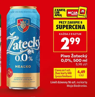 Piwo bezalkoholowe Žatecký promocja w Biedronka
