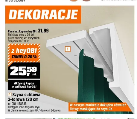 Szyna sufitowa 2-torowa 120 cm promocja w OBI