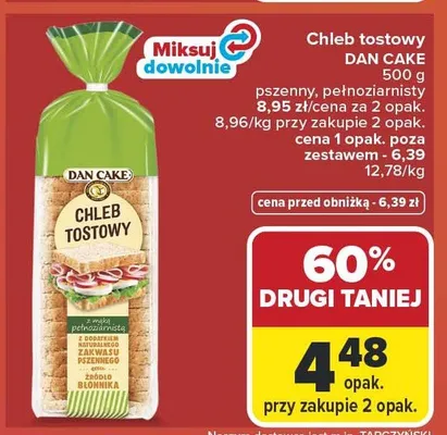 Chleb tostowy pszenny pełnoziarnisty Dan Cake promocja w Carrefour
