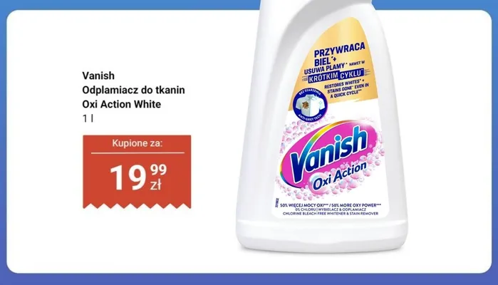 Odplamiacz do tkanin Vanish Oxi Action White promocja w Dino
