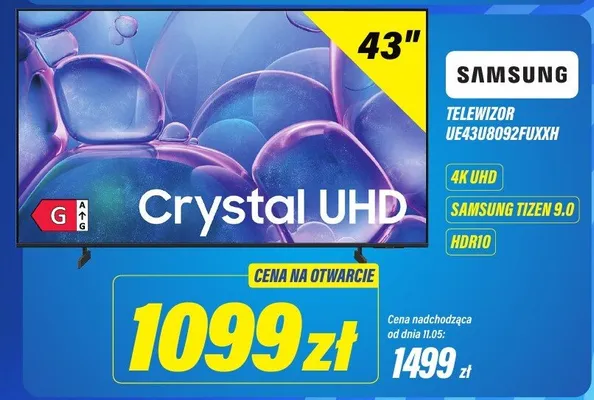 Telewizor Samsung Crystal UHD 43" UE43U8092FUXXH 4K UHD Samsung Tizen 9.0 HDR10 promocja w RTV EURO AGD
