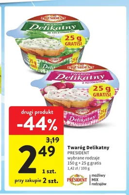 Twaróg Delikatny President ze szczypiorkiem promocja w Intermarche