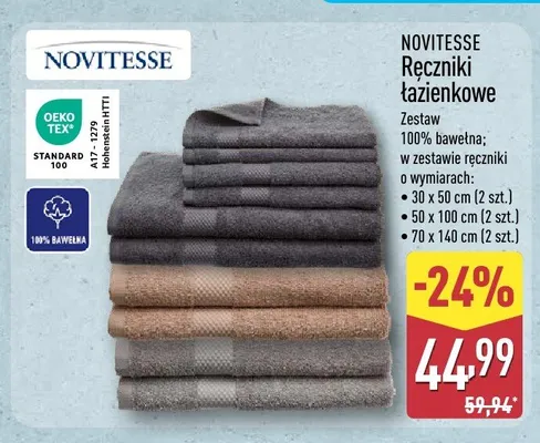 Ręczniki łazienkowe Novitesse promocja w Aldi