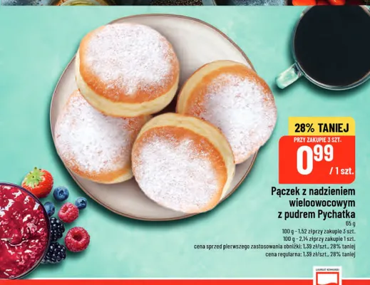 Pączek z nadzieniem wieloowocowym z pudrem Pychatka promocja w POLOmarket