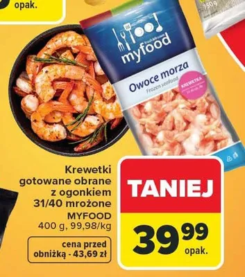 Krewetki gotowane obrane z ogonkiem 31/40 mrożone promocja w Carrefour