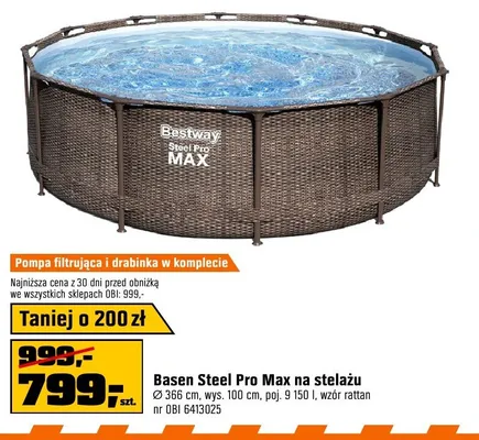 Basen Steel Pro Max na stelażu 366cm wys. 100cm wzór rattan promocja w OBI