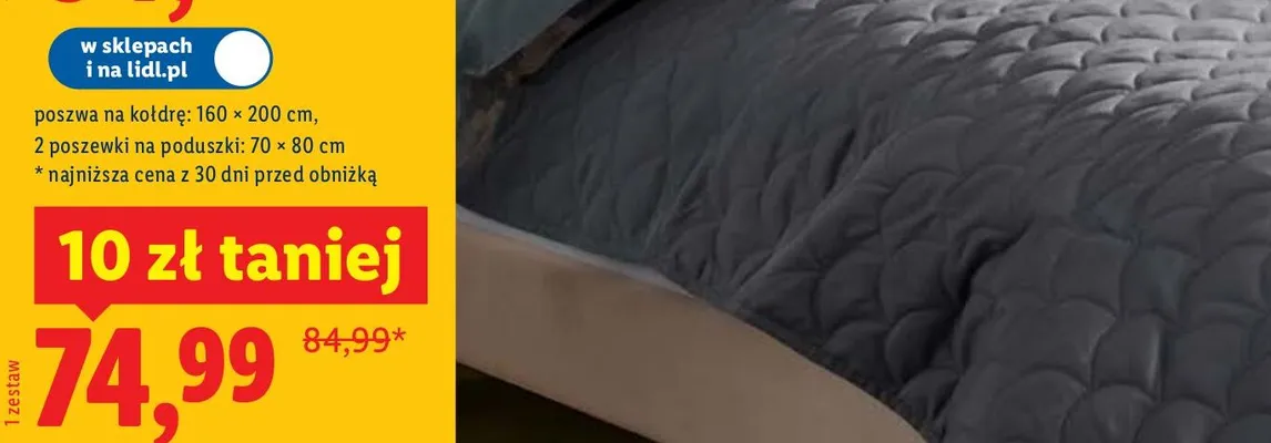 Pościel satynowa z bawełny 160x200cm, 2x70x80cm promocja w Lidl