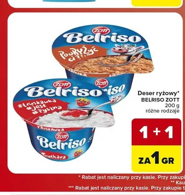 Deser ryżowy Belriso Zott truskawkowy promocja w Carrefour Market