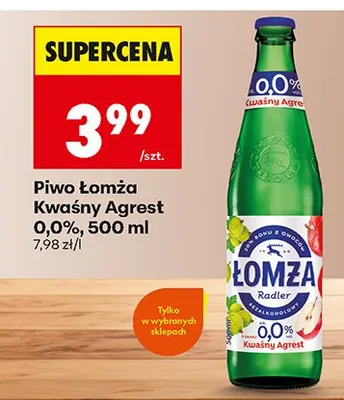 Piwo bezalkoholowe Łomża Radler Kwaśny Agrest 0,0% promocja w Biedronka
